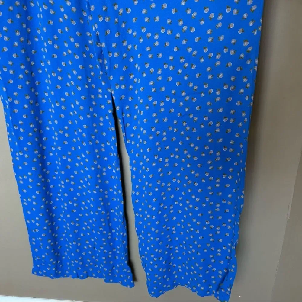 Free People Bright Blue Short Sleeve Wide Leg Jumpsuit with White Dot Print